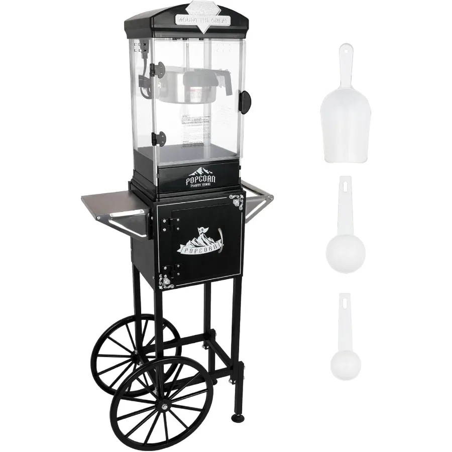 

Коммерческая машина для попкорна с тележкой, 10 унций, поппер в винтажном стиле, 480 Вт, согревающие колеса из закаленного стекла для вечеринок в домашнем кинотеатре