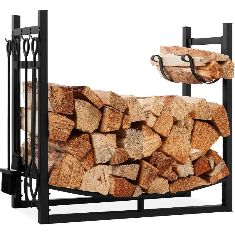

Best Choice Products 34.25in Firewood Log Rack & Tool Set Steel Wood Storage Accessory for Indoor Outdoor Fire Pit, Fireplace w/