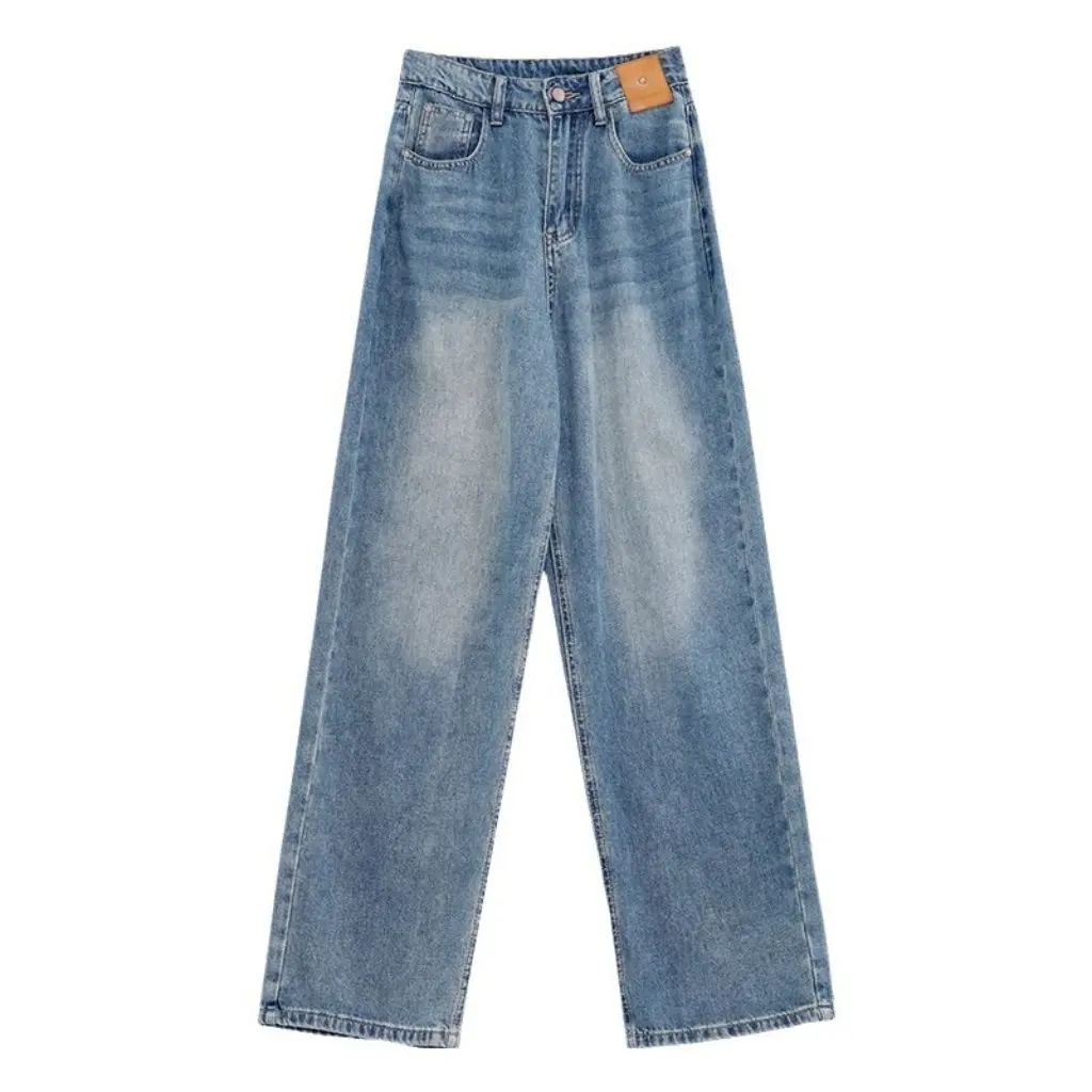 

Женские широкие джинсы грушевидной формы больших размеров, прямые брюки для похудения с высокой талией, свободные джинсы со шваброй для полных девочек, новинка лета