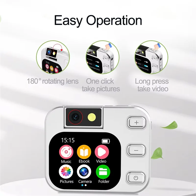 FFYY-Mini Digital Camera MP3 Player 2.01 Inch Touch Screen Type-C Take Pictures Video Recording E-Book Reading