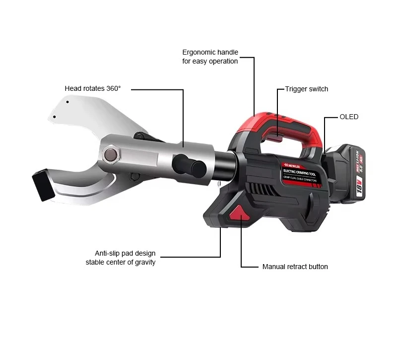 HL-85K Automatic Cordless Hydraulic Cable Cutter, Rechargeable Battery Wire Cut Machine 110-240V for Power Industry