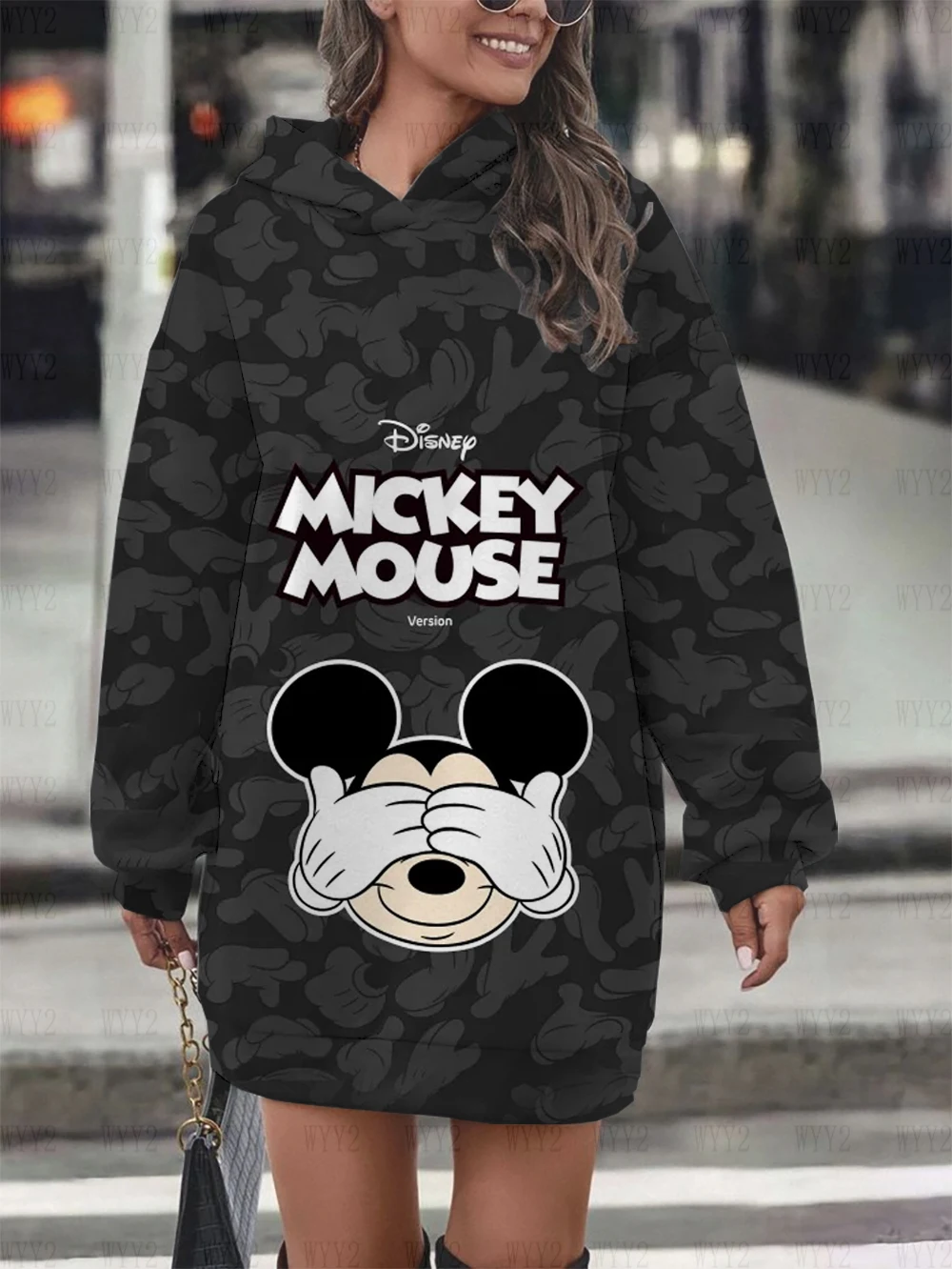 Mode Dameskleding Losse Herfst En Winter Hoodies Met Lange Mouwen Disney Kerstcadeau Mickey Minnie Print Hoodies Jurk