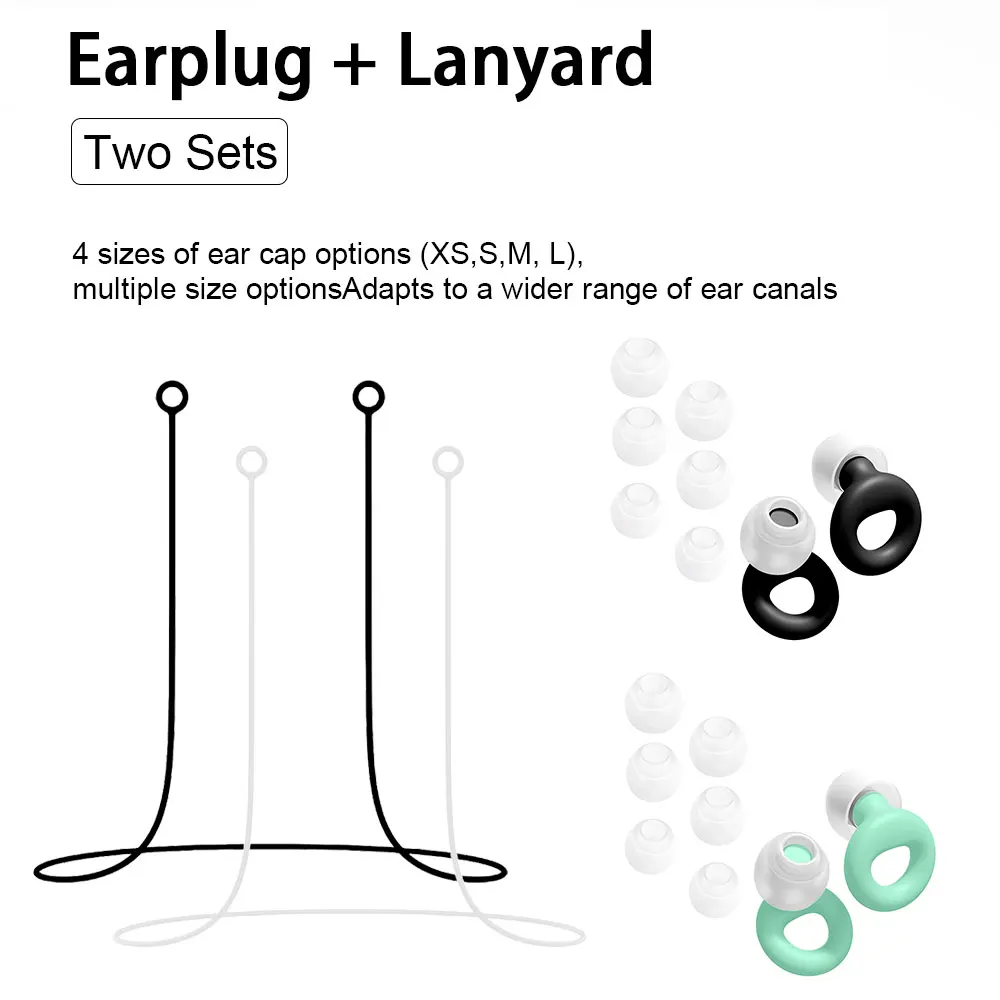 Reusable Silicone Earplugs Set, 2 Pairs Ear Plugs Plus ,Silicone Lanyards, Waterproof Ear Protection for Water Sports