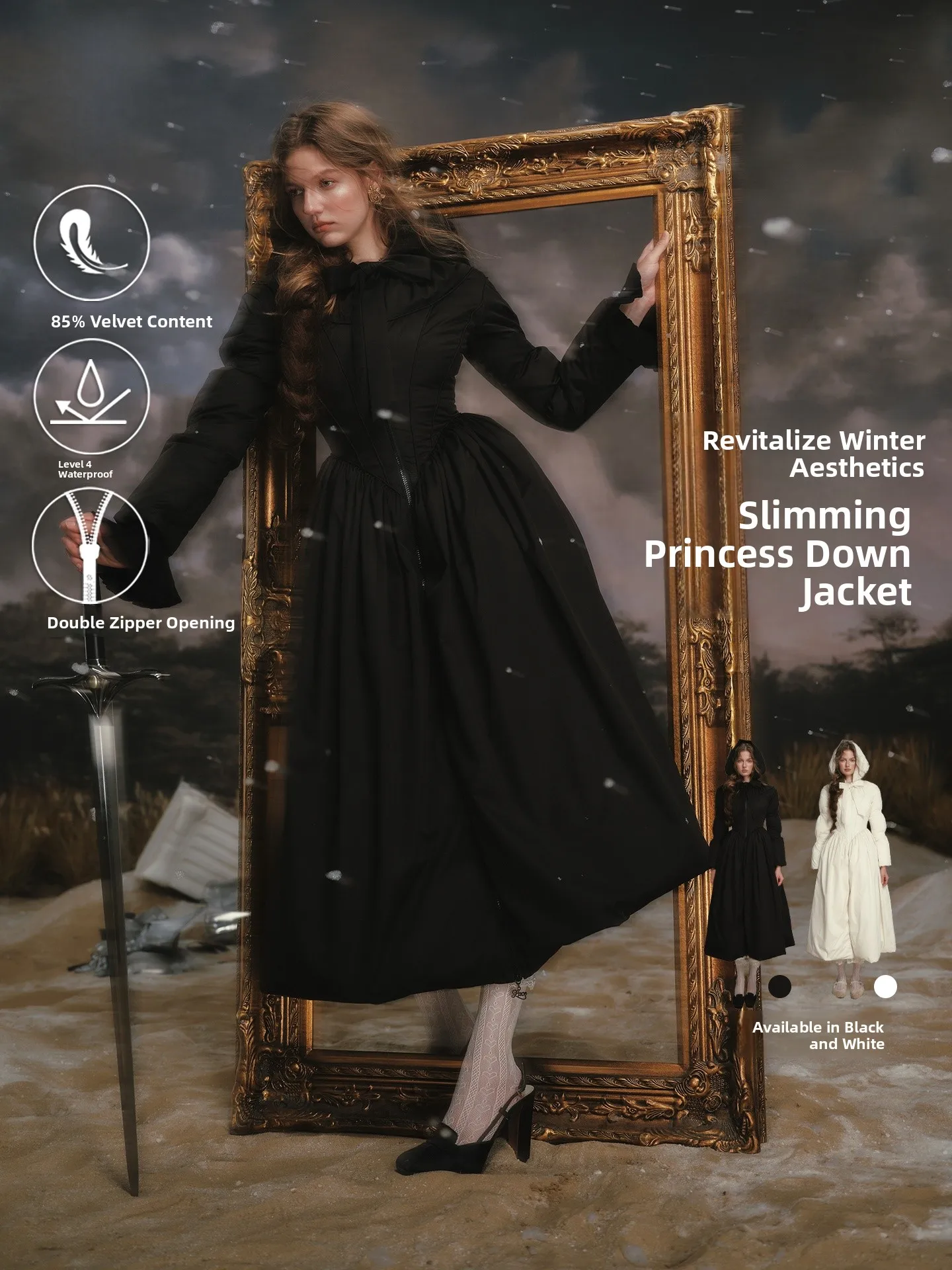 

LaceMade Winter Long Black down Jacket Slimming Design Sensation Overcoat French Style Women's Fashion Thickened Warm