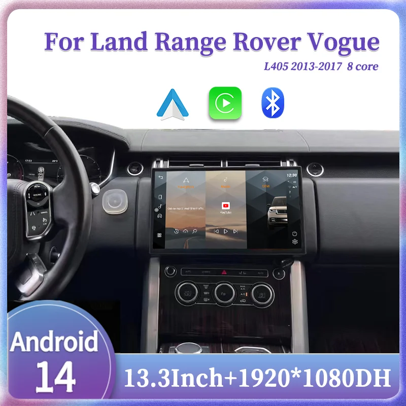 

13,3-дюймовый Android 14 для 2013-2017 Range Rover Vogue L405 Мультимедийный плеер Радио Carplay автоматически поддерживает оригинальное меню с функцией