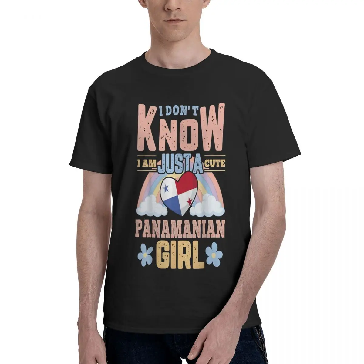 Cute Panamanian Girl Rainbow Heart Motion Kemp Creative Tees High grade Activity competition Eur Size
