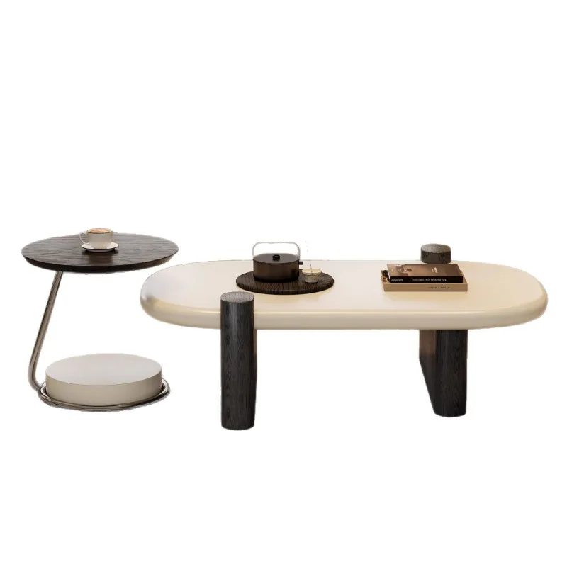 Medieval light luxury solid wood coffee table living room household small apartment sofa modern, oval tea table