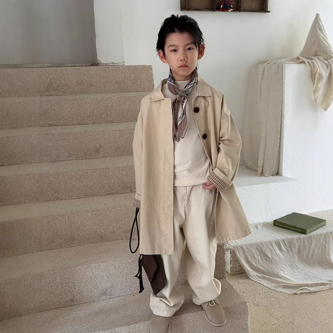 

Boy Spring Autumn Trench Coat Kids Windbreaker Ages 2-11Y Child Casual Coat Tween Classical Outwear Younger Korean Style Jacket