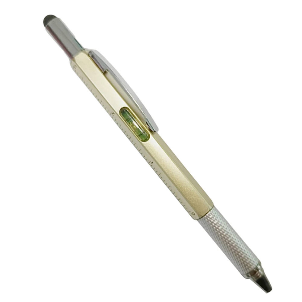 Multi-Function Tool Pen Level Scale Touch Screen 6in1 Metal Ballpoint Pen Measure Technical Ruler Screwdriver Hand Tool