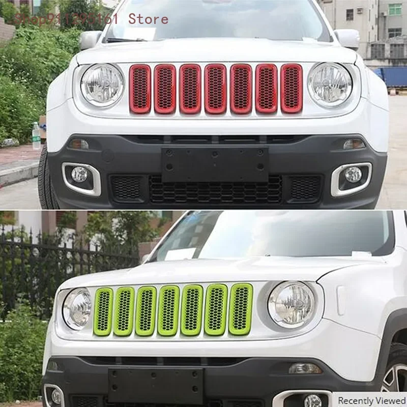 ABS Honeycomb Insert Trim Front Mesh Grille Cover Front Grille Trim Ring Insert Cover for Jeep Renegade 2015 up