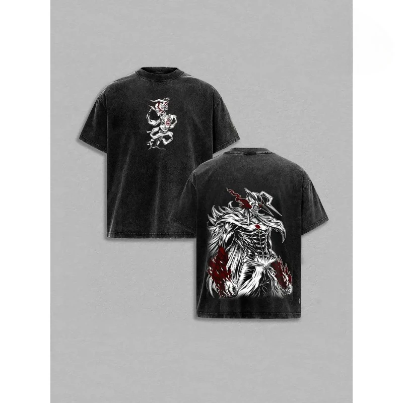 BLEACH Kurosaki Ichigo Graphic Tshirt Men Women Summer Clothing Short Sleeve Cotton T-shirts Washed Tee Harajuku Male T Shirt