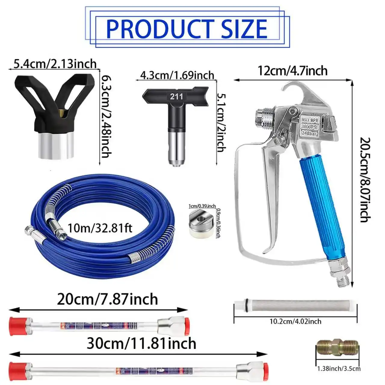 17PCS Airless Paint Sprayer Gun Kit 3600PSI High Pressure Spray Gun with 5 Reversible Tips 211 313 415 517 623 Tip Guard Extension Pole 50FT Hose Filters for Wall Furniture DIY view 2
