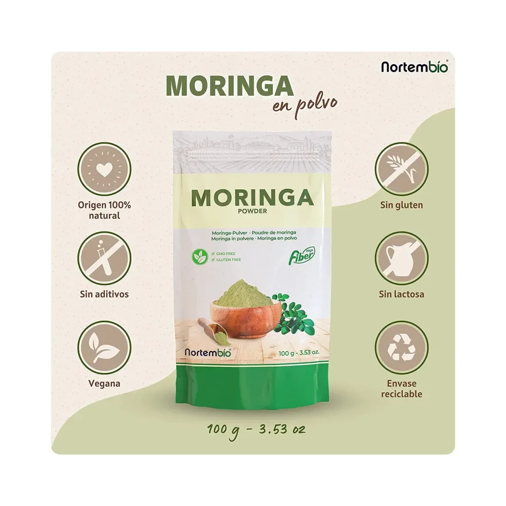 Nortembio moringa oleifera powder 100% natural 100g |   Without preservatives or additives |   For infusions and natural remedies