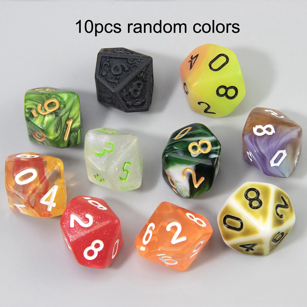 

Набор из 10 шт., прочные пластиковые игральные кости D10, многоцветные случайные, ролевые игры, идеальные игровые аксессуары
