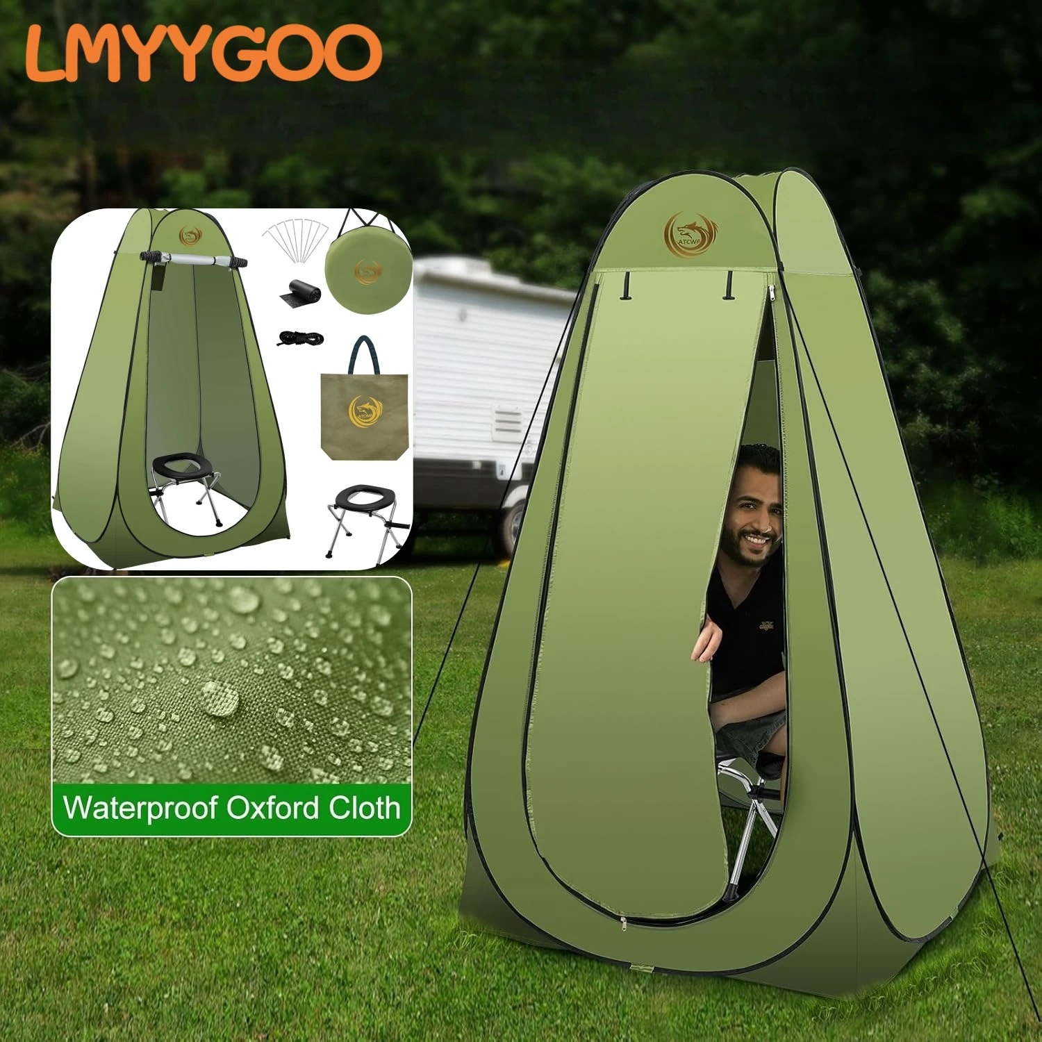 طقم خيمة تواليت محمولة للتخييم للبالغين، خيمة خصوصية منبثقة، خيمة دش خارجية لتغيير غرفة الملابس مع حقيبة حمل