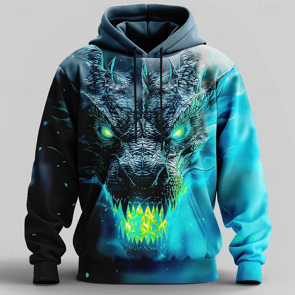 Men's Dragon printing 3D Hoodie Sweatshirt Cool Party Crew Neck Club Streetwear  Drawstring Fall Winter Designer Men's Clothing