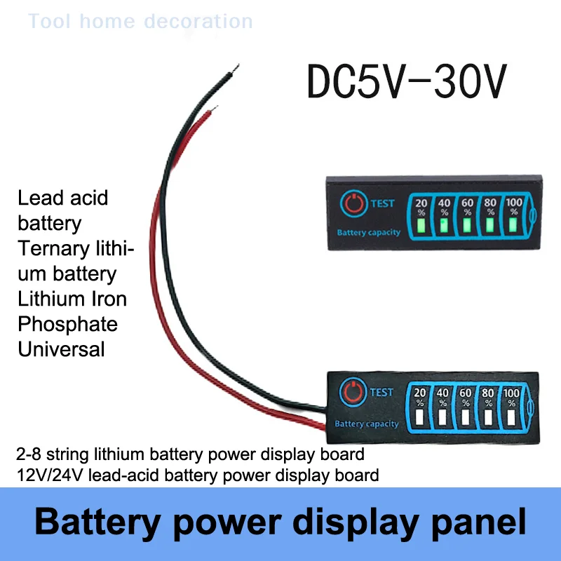 DC5V-30V Battery Level Indicator Ternary Lithium Battery Lead-Acid Battery Capacity Display Tester Universal Power Indicator