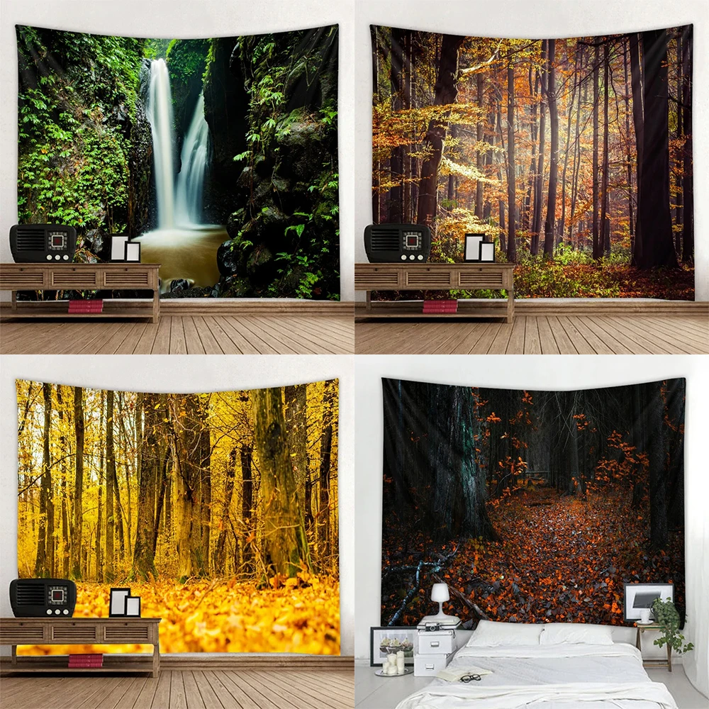 River waterfall tapestry bohemian forest print hanging cloth living room bedroom home decoration background cloth