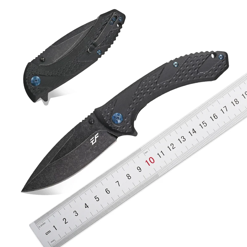

Eafengrow EF927 Pocket Knife D2 Steel Blade with Black-Oxide Coating Outdoor EDC Knife G10 Handle for Camping Work