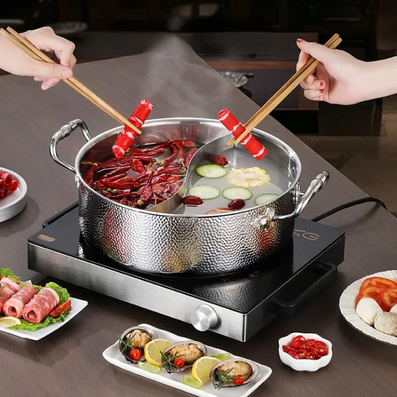 Stainless Steel Food Grade Hammer Grain Hot Pots for Cooking,Induction Cooker Gas General Clear Soup Mandarin Duck Chafing Dish