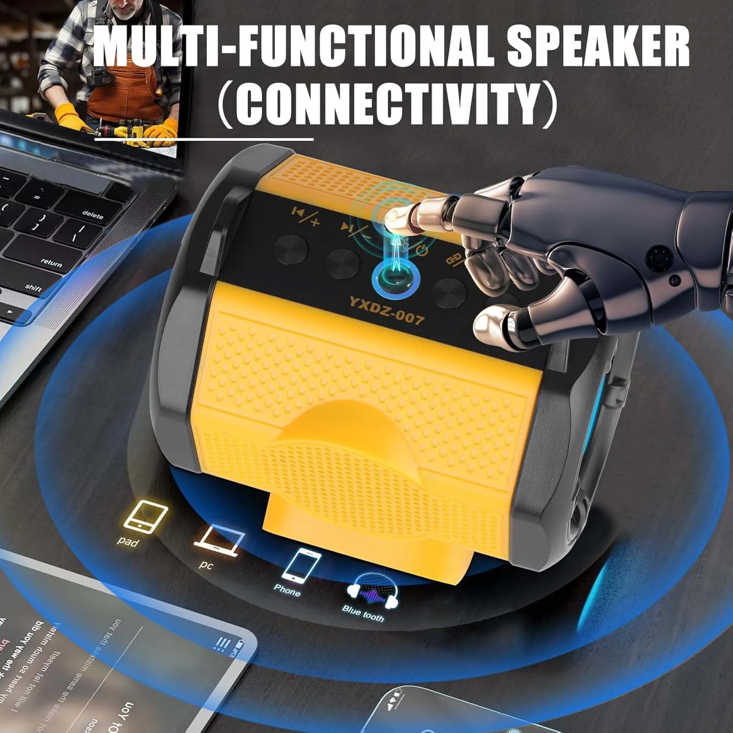 Portable Bluetooth Speaker For Dewalt 18V 20V Battery Player Loudspeaker Amplifier With USB Type-C port charge for Camping