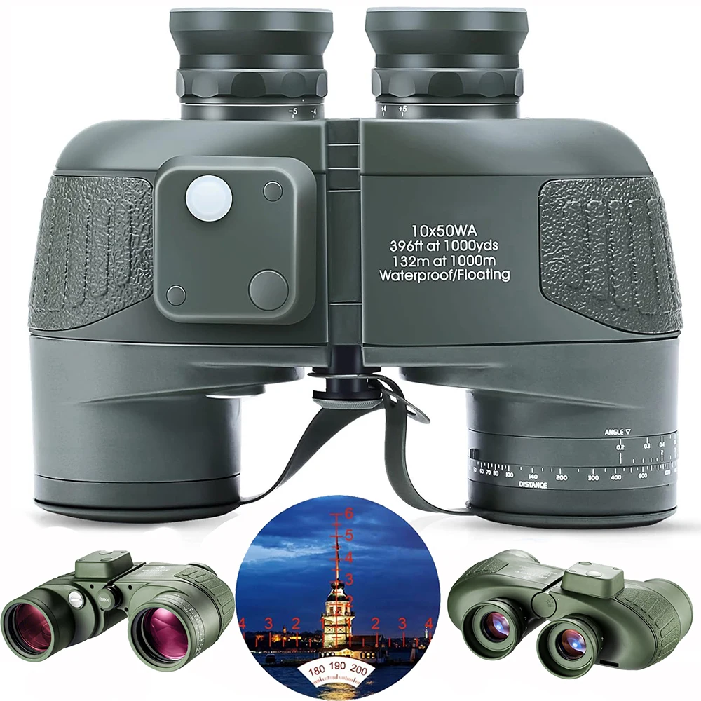 

Marine Binoculars 10x50 with Rangefinder Compass for Adults FMC Lens Waterproof Fogproof Low Light Vision Binoculars for Boating