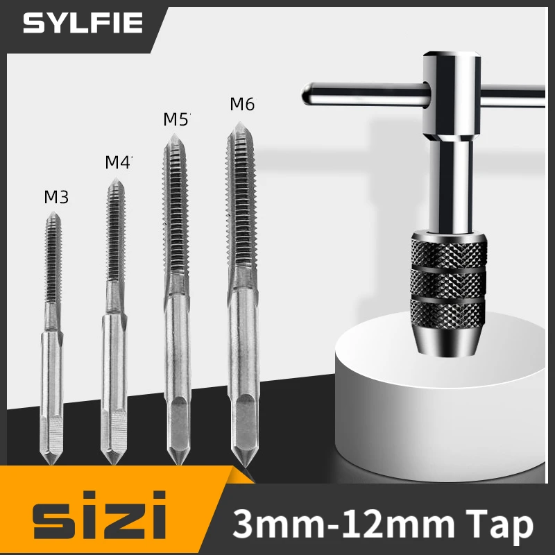 Adjustable T-Handle Ratchet Tap Holder Wrench with 5pcs 3mm-8mm Machine Screw Thread Metric Plug T-shaped Tap