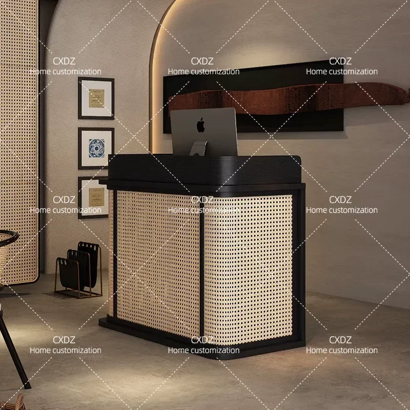 Rattan Wabi Sabi Reception Desk Small Front Desk Checkout Counter Information Welcome Desk Entrance Shop Hotel Catering