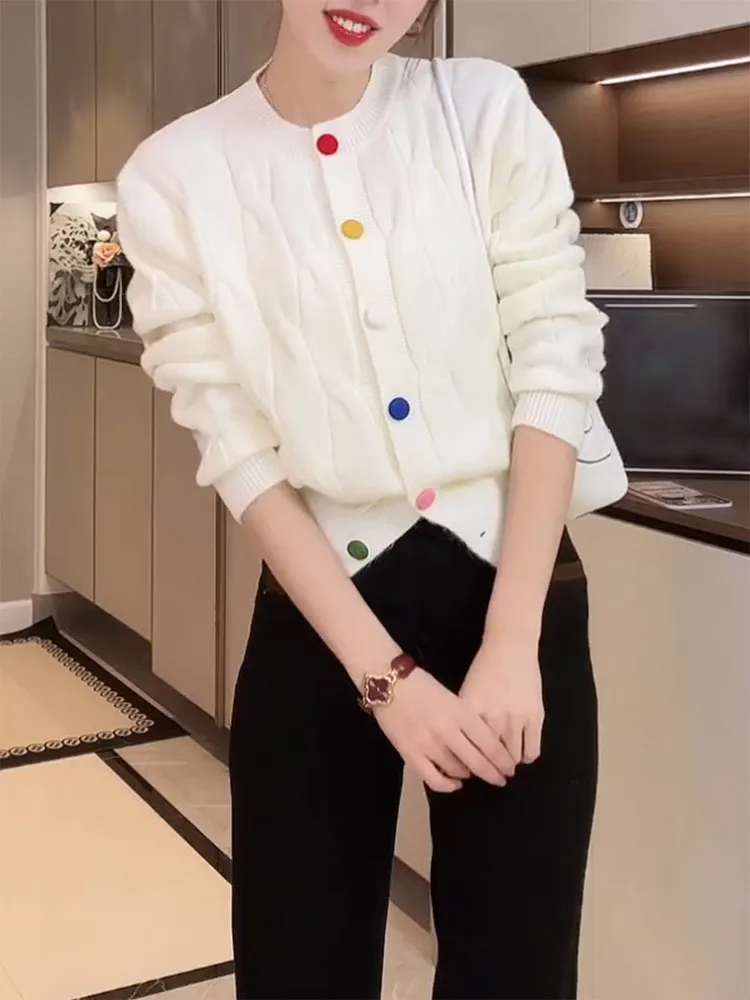 

Свитер-кардиган женский вязаный, белый, свободного кроя, в корейском стиле, с круглым вырезом, без застежки