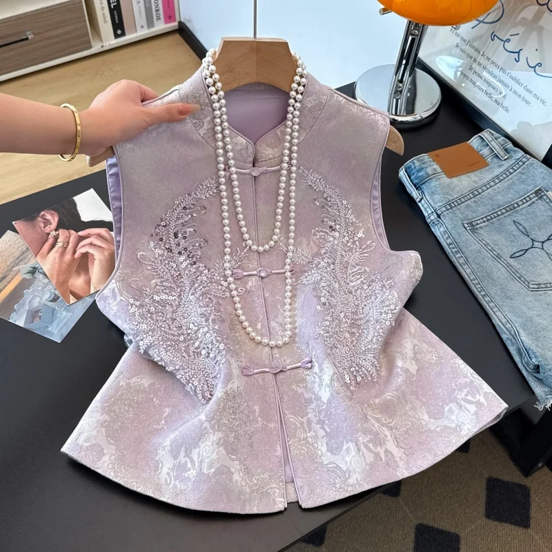 New Chinese Style National Trend Autumn New Heavy Embroidery Shiny Sequin Embroidery Button Stand Collar Retro Women's Jacket...