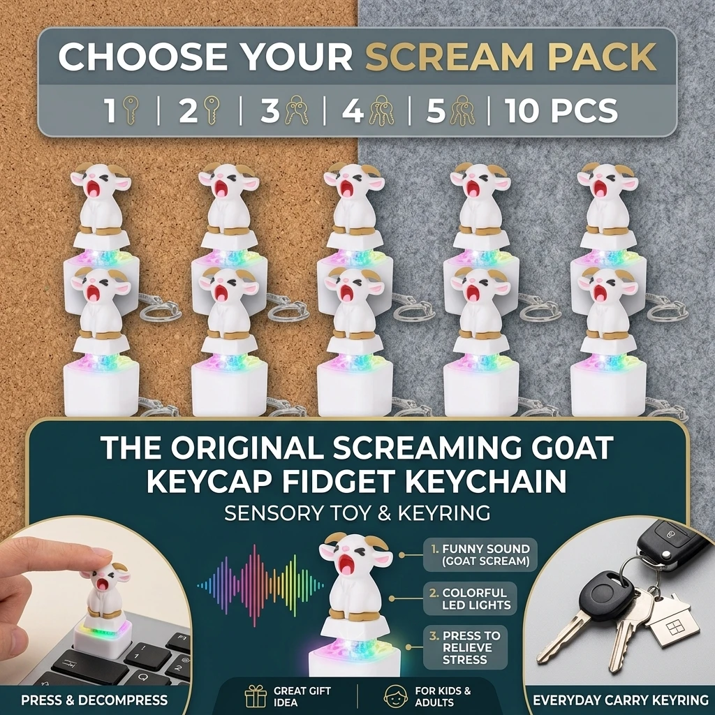 1-10PCS Rechargeable Screaming Goat Key Chain Sound-Effect Anti-Stress Fidget Button Portable-Clicky LED-Glowing Mechanical Key
