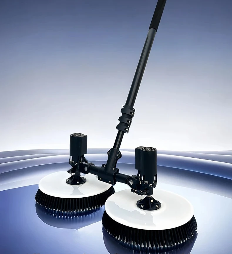 3.5-10m Telescopic Aluminum Alloy Pole, AC and Lithium Battery Powered，Dual-head Spin Scrub Solar Panel Cleaning Brush
