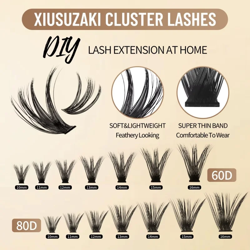 XIUSUZAKI 280 Uds DIY mezcla Kit de pestañas en racimo 30D/40D 60D/80 Unión y sello de pestañas para extensiones de pestañas herramientas de maquillaje autoinjerto