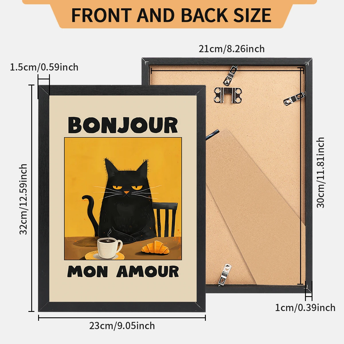 21X30 Photo Frame Plus Canvas Painting Cat BONJOUR Black White Wood Grain Can Be Hung on The Wall with Certificate Poster Decor