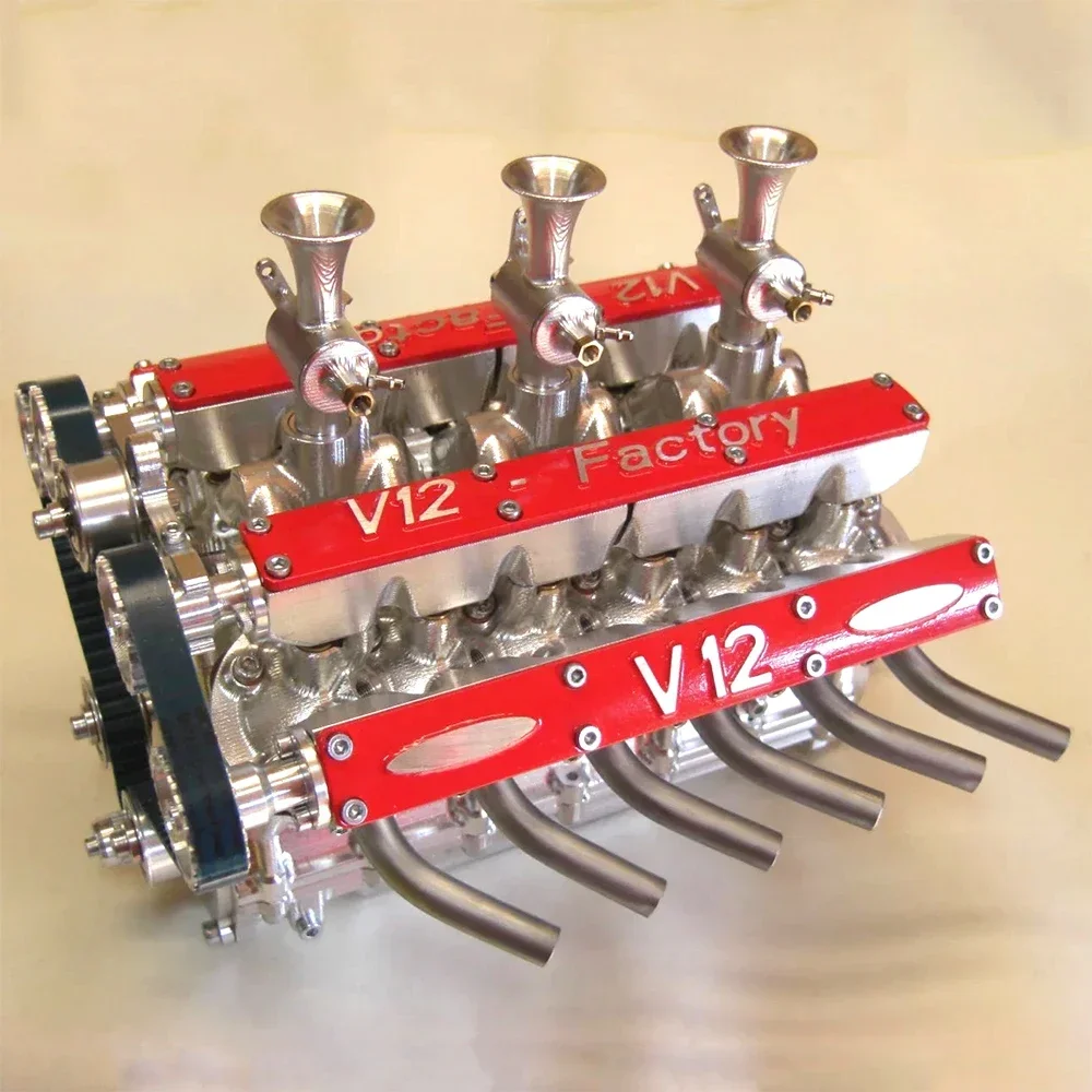 163CC V12 Four Stroke Engine Model Mini Metal 12 Cylinder Methanol Water cooled Engine Suitable for Modified Model Aldult Toy