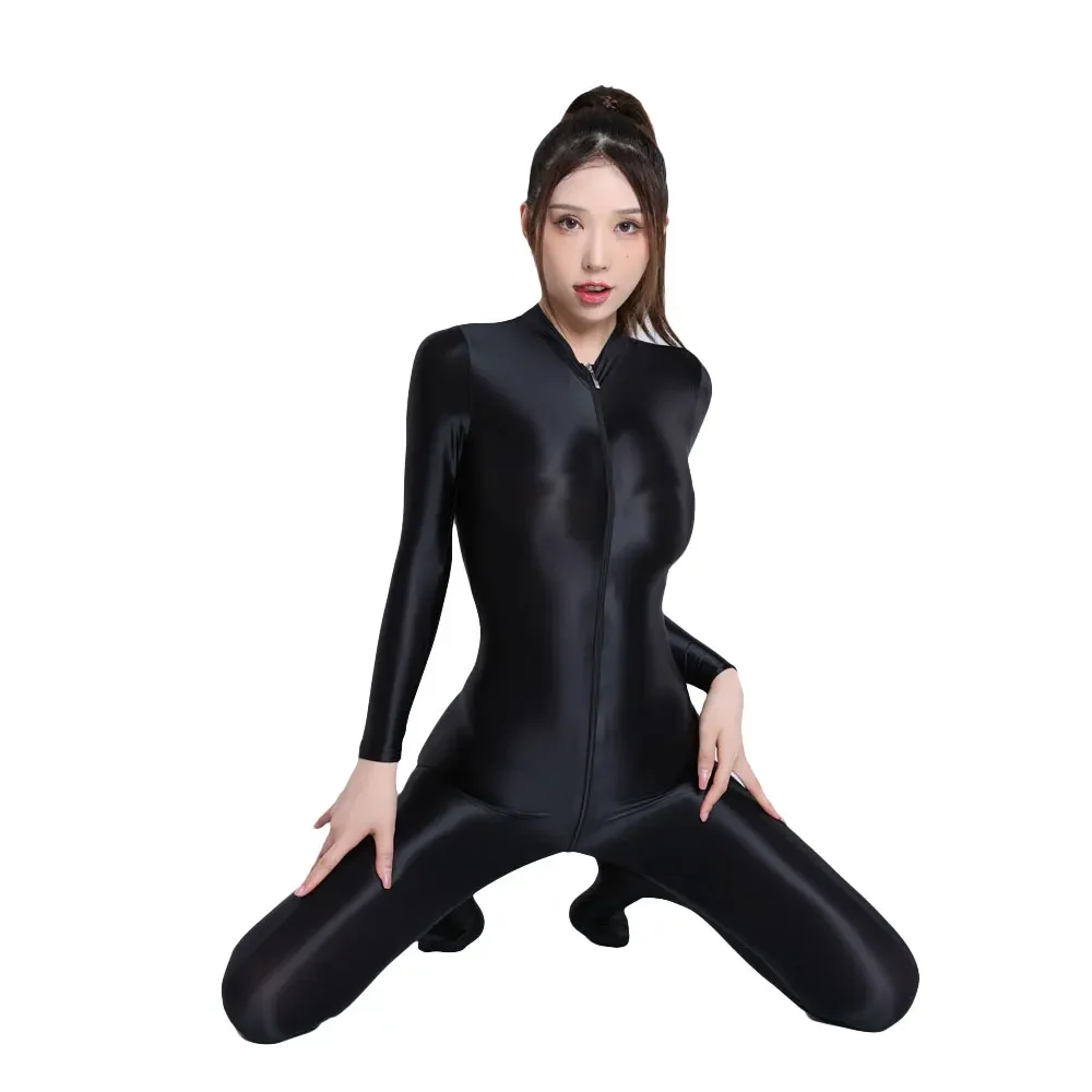 

Sexy Women Oil Shiny Sexy Tights Sheer See Through Open Crotch Bodysuit Bodycon Pantyhose Leotard Elastic Shaping Jumpsuits