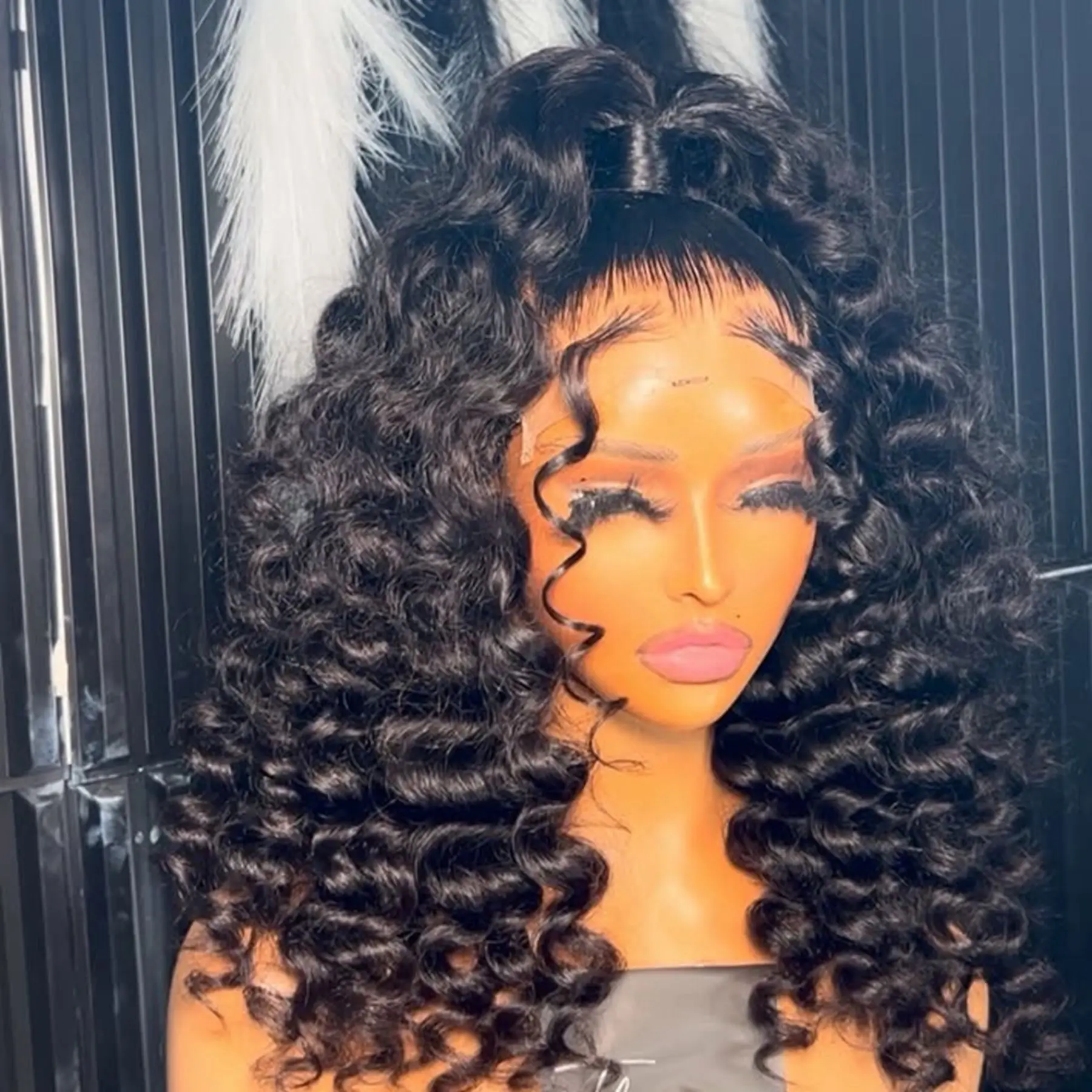 Kinky Curly Short Bob Blunt Cut 13X4X1 Full HD Lace Frontal Synthetic Wig For Women Prepluck With Bleached Knots Glueless Wigs