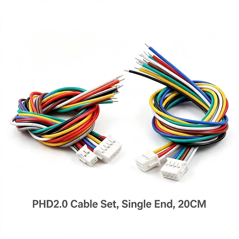 4PCS PHD2.0 2.0mm Pitch Single‑End Male Terminal Wire 26AWG, Double Row 2×2P/3P/4P/5P/6P/7P/8P, Electronic Connecting Cable
