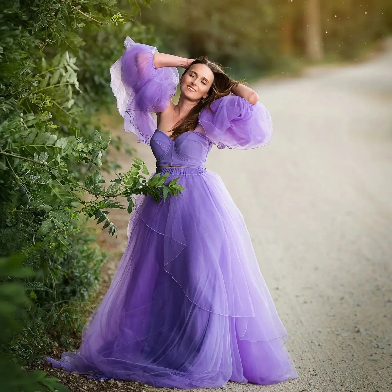 

Purple Maternity Dress for Photoshoot Empire Tulle Prom Party Gowns Modest Pregnancy Robes Girls Wear For Babyshower Customized