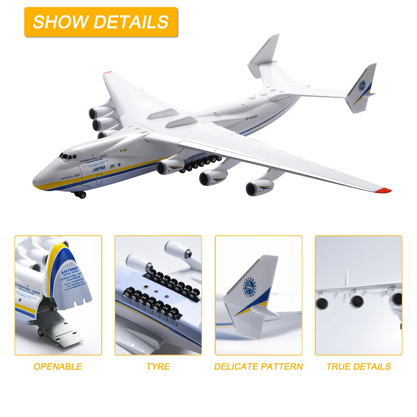 42 سنتيمتر 1/200 مقياس نموذج ل Antonov AN-225 AN225 Mriya النقل الطائرات طائرة الراتنج البلاستيك طبق الاصل جمع العرض