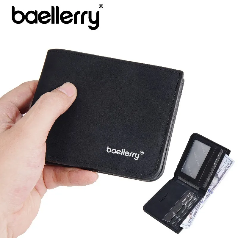 Baellerry Men's Thin Sanded Leather Bifold Wallet Multi-Function Casual Business Short Wallet with Multiple Card Slots