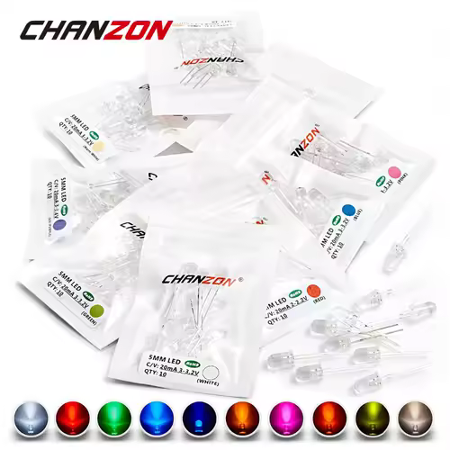 100pcs 5mm LED Diode Ultra Bright Warm White Red Green Blue UV Purple Yellow Orange Pink Multicolor 2V 3V Emitting Assortedt Set - Image 2