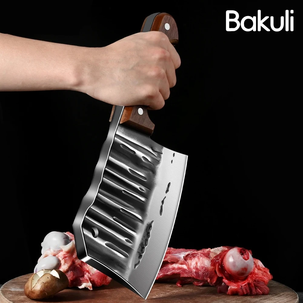 Heavy Duty Kitchen Bone Cleaver Stainless Steel Butcher Axe Hand Forged Meat Cleaver Knife Wooden handle Kitchen accessories
