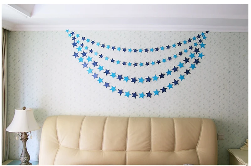 4m Papier Glitter Gold blau Mond Stern Schnur Girlande hängen Banner Wand Party Dekorationen für Eid Mubarak Hochzeit DIY Dekoration – Detail 9
