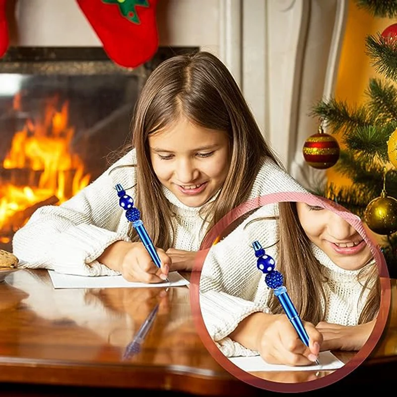 20 piezas-bolígrafos giratorios de plástico con cuentas para manualidades, suministros de decoración, oficina y escuela, 14Cm (azul)