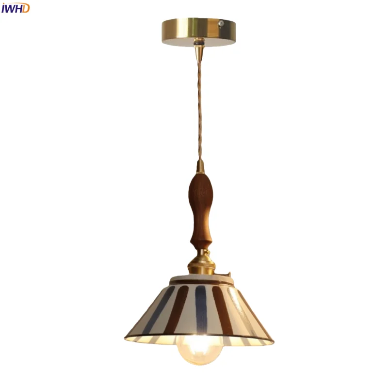 IWHD Mid Modern Century LED Pendant Lamp Living Room Kitchen Bedroom Home Decor Copper Patterned Ceramic Pendant Light Luminaire