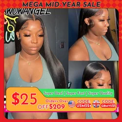 WowAngel 250 % vorgebleichte 13 x 6 HD-Lace-Front-Perücken, 34 Zoll, leimlose, glatte Echthaar-Perücken, vorgezupftes brasilianisches Haar für Frauen