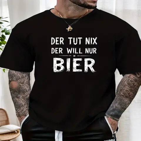 Men'S DER TUT NIX THE WILL Solely BEER Pattern Summer Casual Crew Neck Short Sleeve T-Shirt Funny Shirt, Cute Tee,