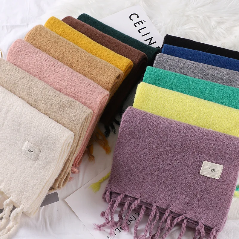 22*170CM Children's solid color scarf autumn and winter baby children knitted wool boys and girls cute baby warm tassel scarf