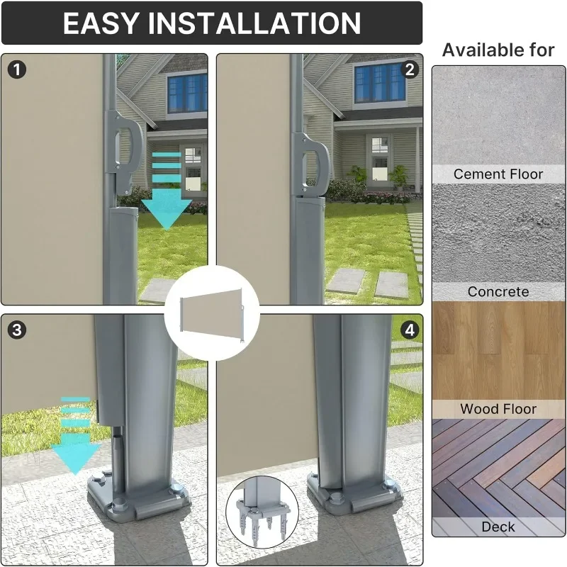 حار بيع. ميزات فريدة من نوعها مقاس 138 × 71 بوصة، مظلة جانبية قابلة للسحب من الألومنيوم، مقسم خصوصية قابل للطي في الهواء الطلق